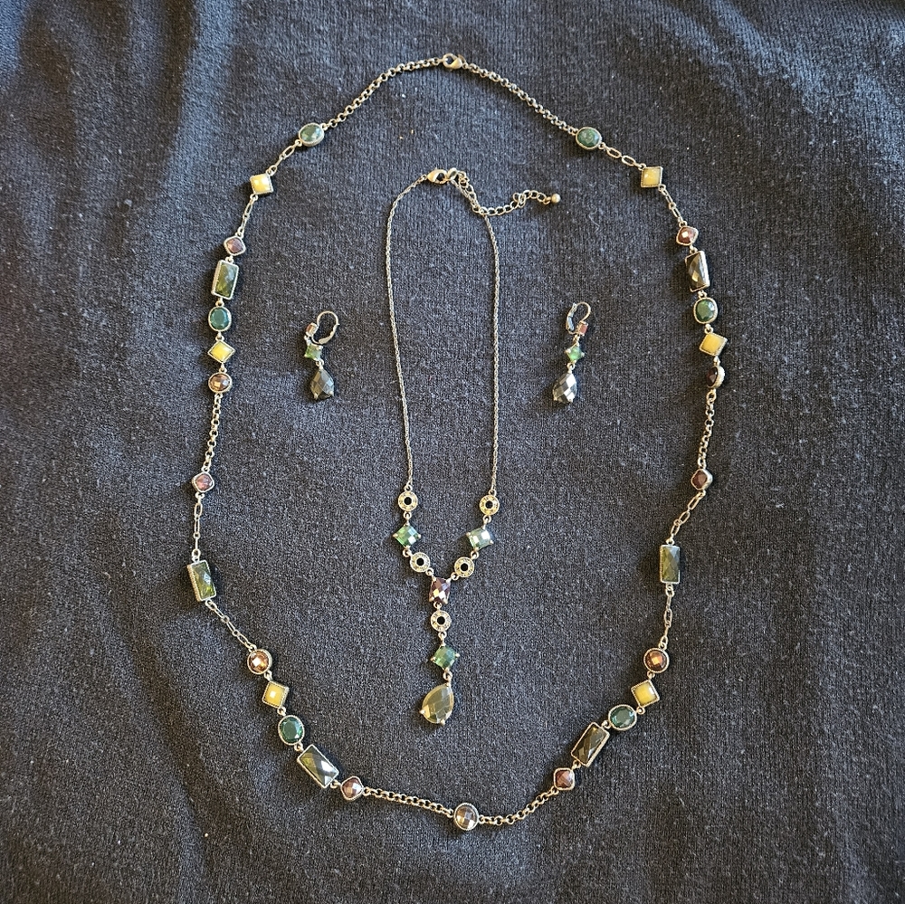 Avon Geometric Jewel Tone Gold / Bronze 4-pc Necklace & Earring Set w Gift Box